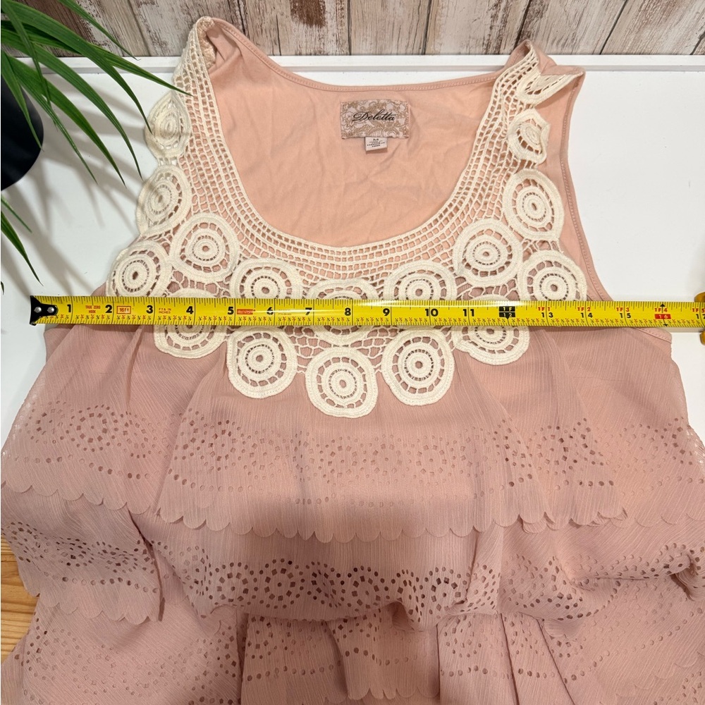 Deletta Blush Pink Tiered Eyelet Tank with White Crochet Yoke - Picture 6 of 7